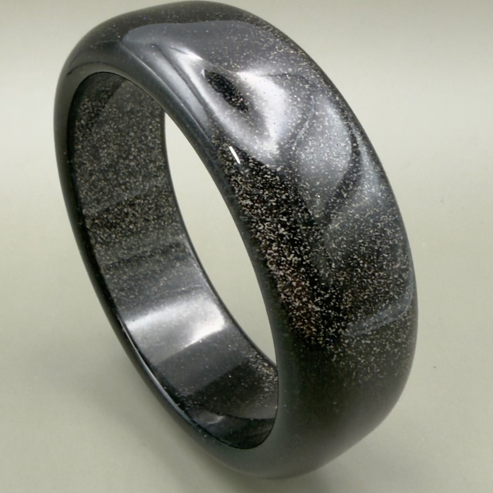 Vintage Black Chunky Bangle Bracelet Purple Silver Tone Glitter Dome Acrylic